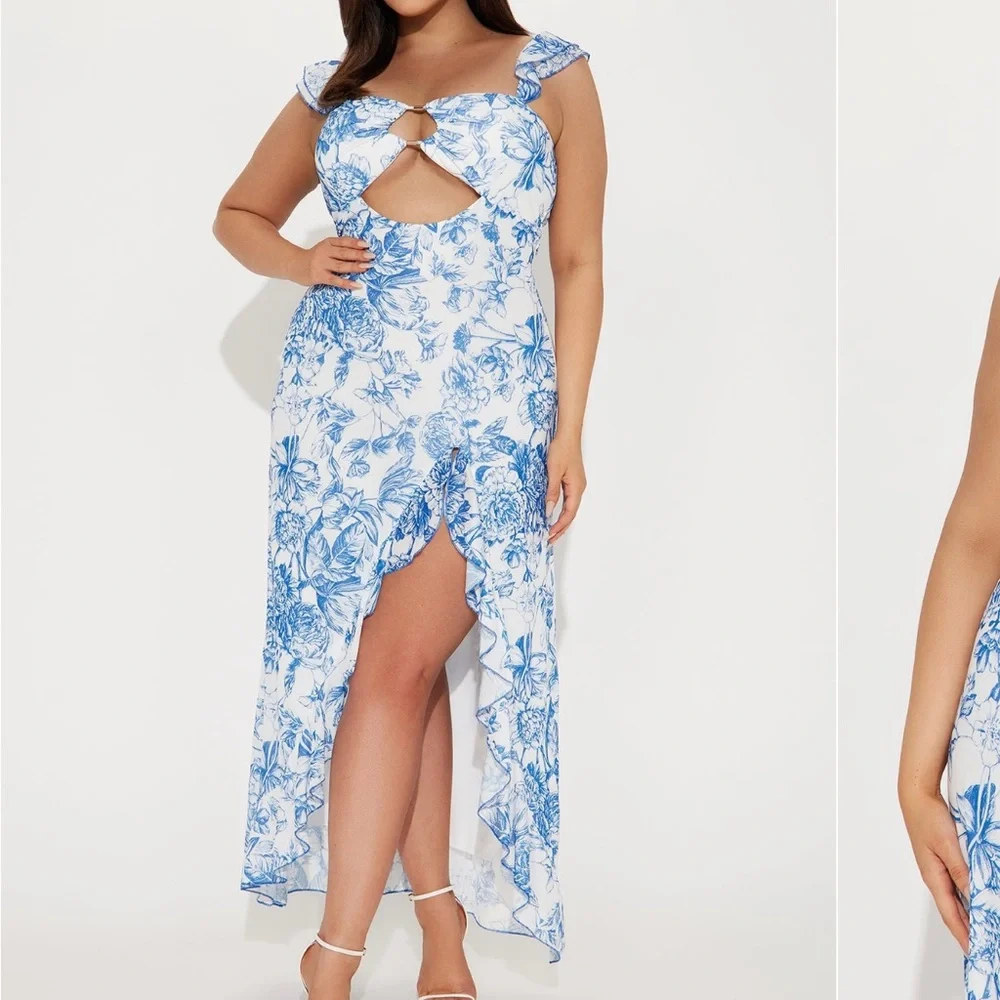 Fashion Nova Floral Blue and White Women's Dress - Picture 4 of 9